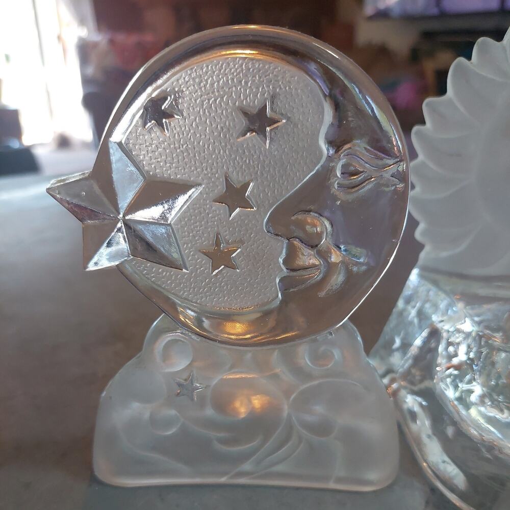 Vintage Glass Celestial Moon Sun Face Stars Candle Holders Frosted PL set - Picture 3 of 6